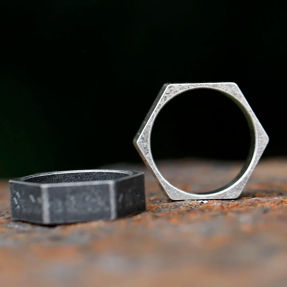 Hexagonal Rune Steel Ring
