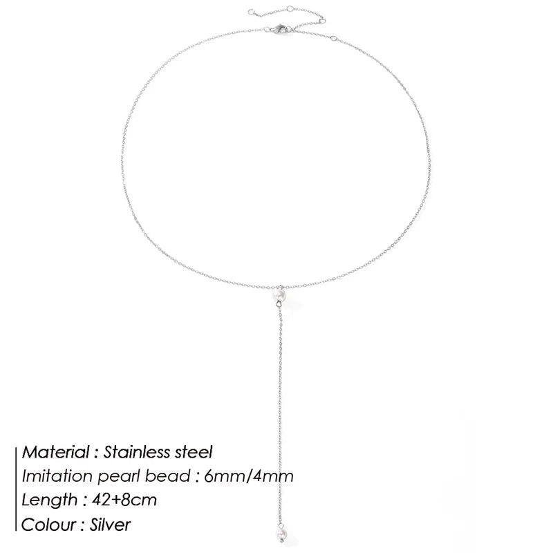 Elongated Pearl Necklace