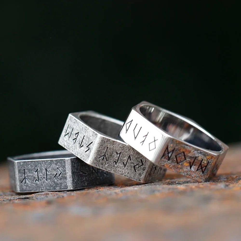 Hexagonal Rune Steel Ring