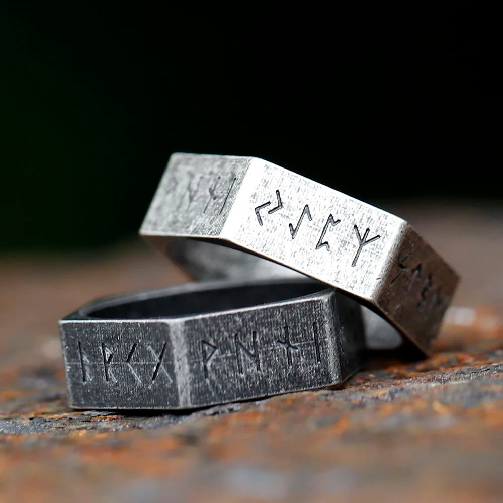 Hexagonal Rune Steel Ring