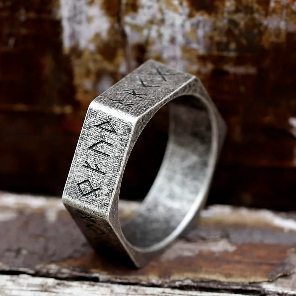 Hexagonal Rune Steel Ring