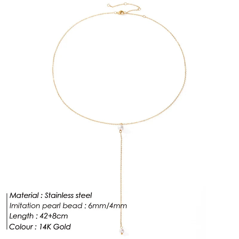 Elongated Pearl Necklace