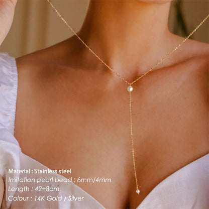 Elongated Pearl Necklace