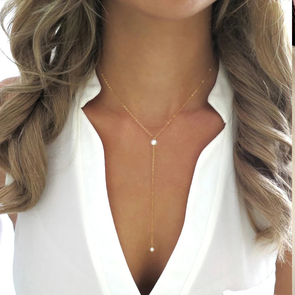 Elongated Pearl Necklace