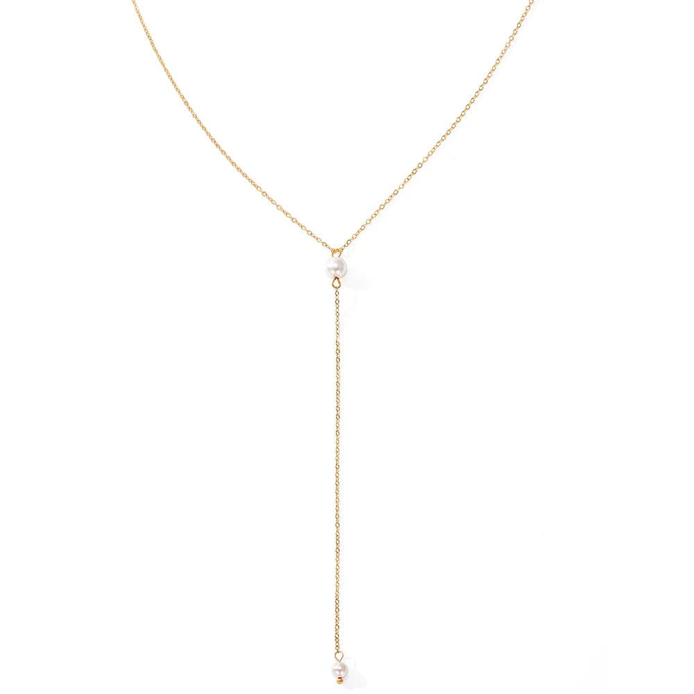 Elongated Pearl Necklace