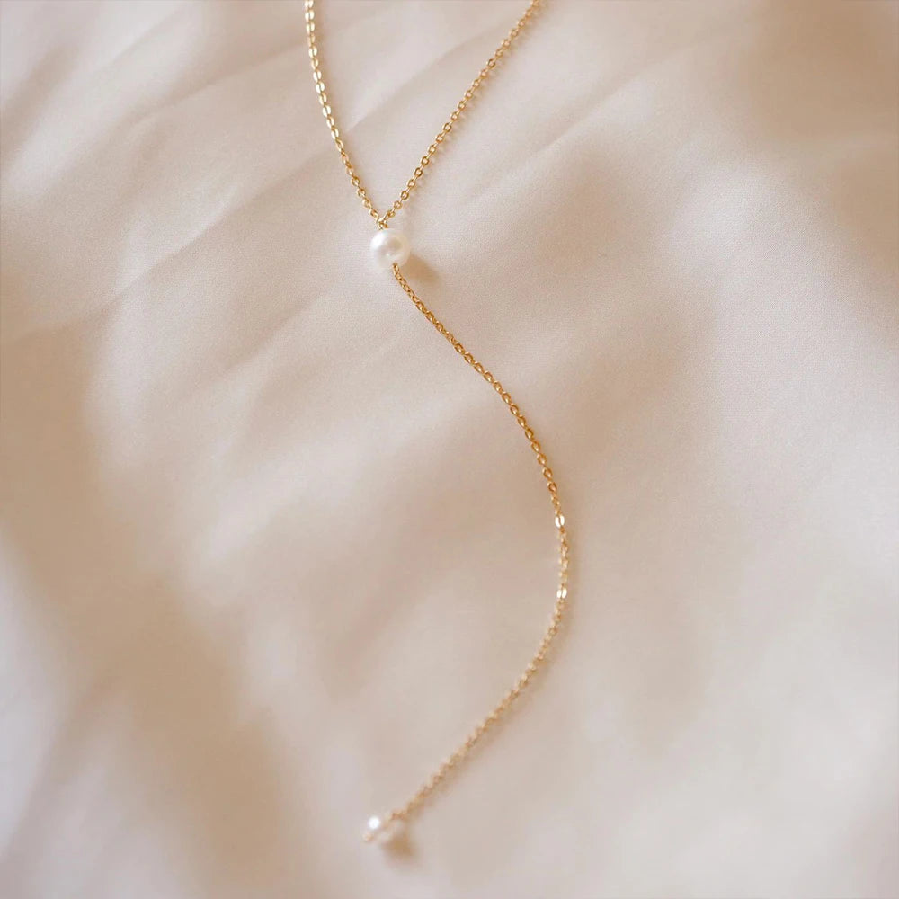 Elongated Pearl Necklace