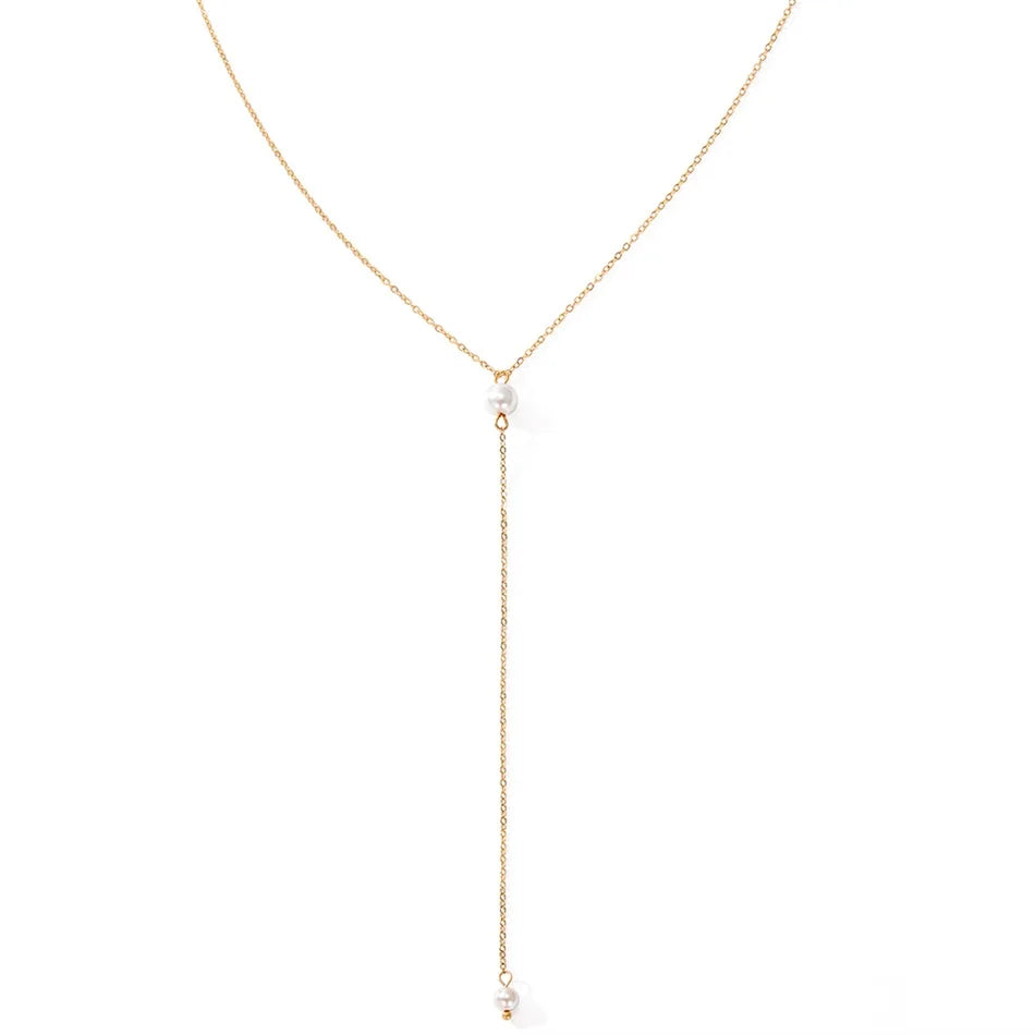 Elongated Pearl Necklace