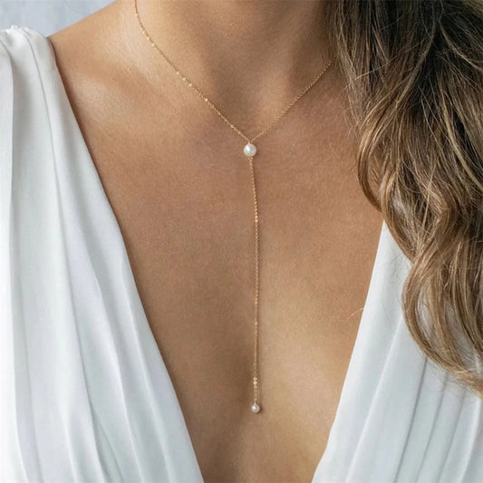 Elongated Pearl Necklace